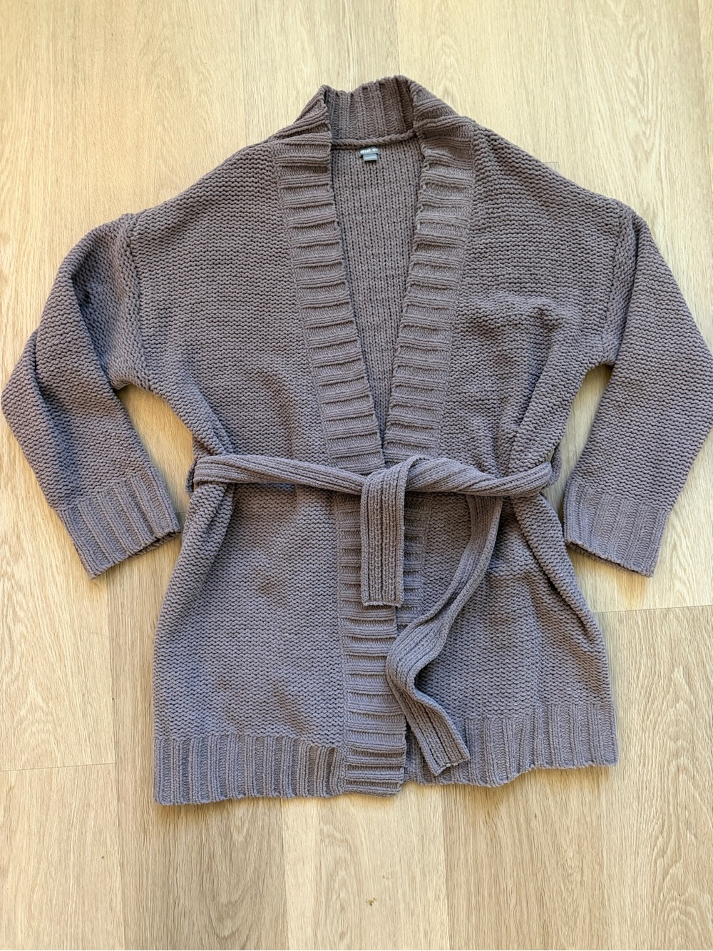 Aerie Women's Cozy Open-Front Belted Cardigan Sweater - Taupe